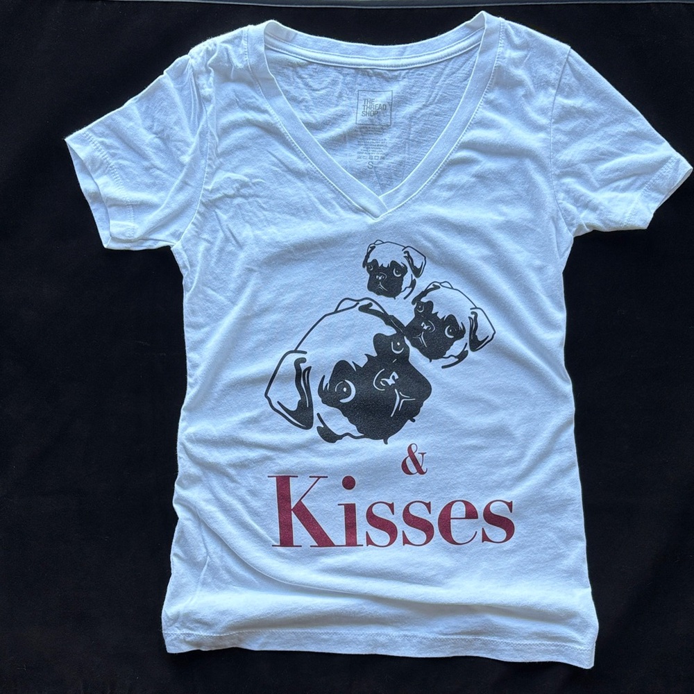 White V-Neck T-Shirt with Dog Print